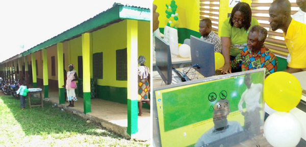 The front view of the ICT centre. RIGHT: Charles Kofi Acheampong (seated), Birim North District Director of Education, and Mercy Quansah Ansah (left) trying their hands on one of the computers. Pictures: SAMUEL KYEI-BOATENG The front view of the ICT centre. RIGHT: Charles Kofi Acheampong (seated), Birim North District Director of Education, and Mercy Quansah Ansah (left) trying their hands on one of the computers. Pictures: SAMUEL KYEI-BOATENG